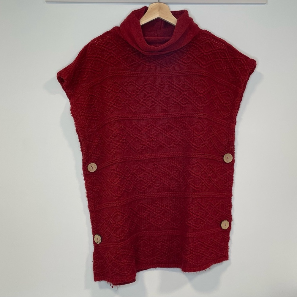 Cable knit turtleneck tunic with button detail